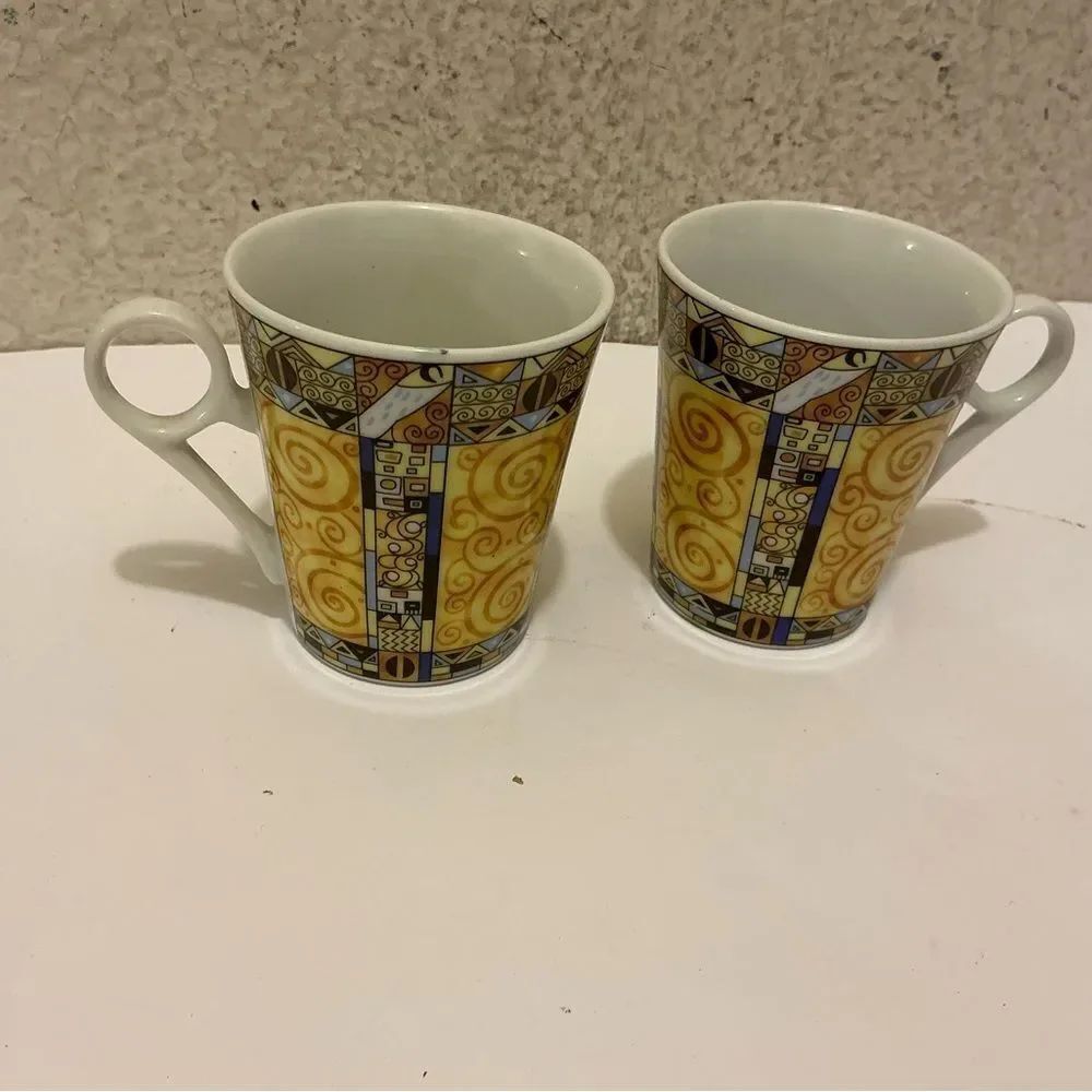2 GNA Mosaic Cup  Blue Yellow Demitasse Espresso Tea Coffee Italy